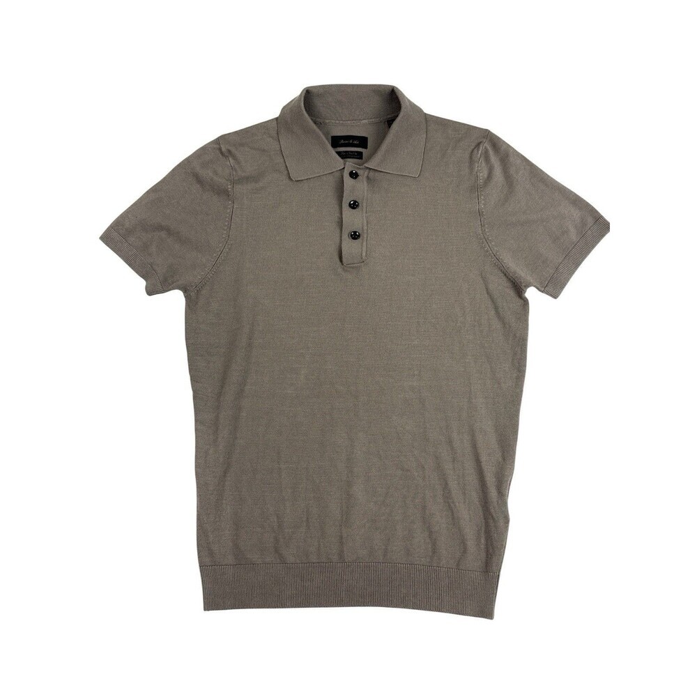 Porter & Ash Taupe Knit Polo Shirt Men’s S Fine Gauge Viscose Blend Luxury